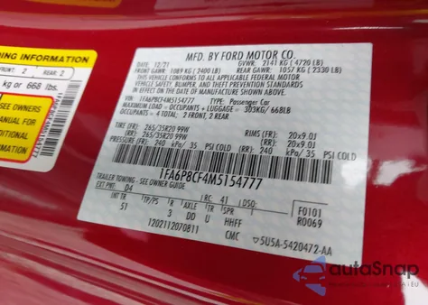 2021 Ford Mustang Gt Premium Fastback из США, поврежденный, VIN 1FA6P8CF4M5154777